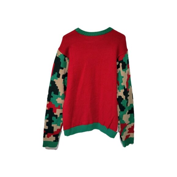 Ugly Christmas Sweater Large Unisex Tis The Season Reindeer Camo Cocoa Pocket - Picture 2 of 3